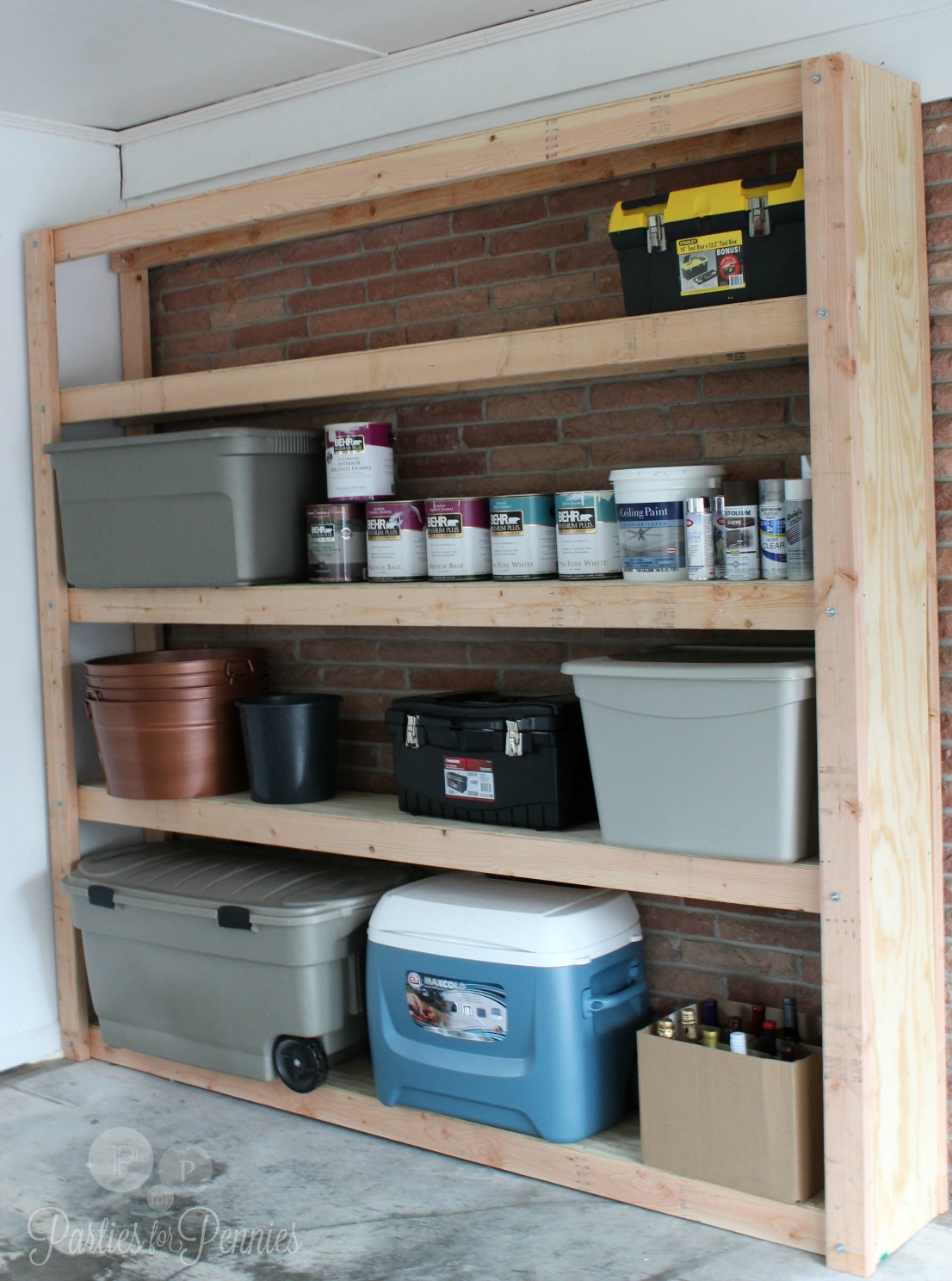 DIY Wooden Garage Shelves