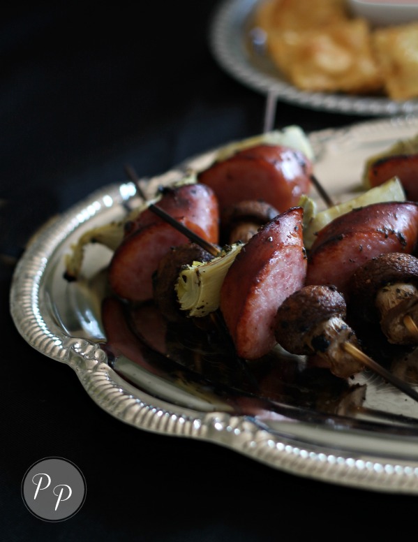 Oscar Party Tapa - Mushroom Sausage Skewer