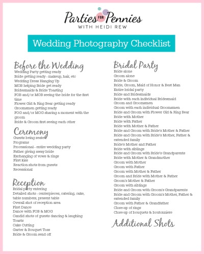 Wedding Photography Checklist - Parties for Pennies