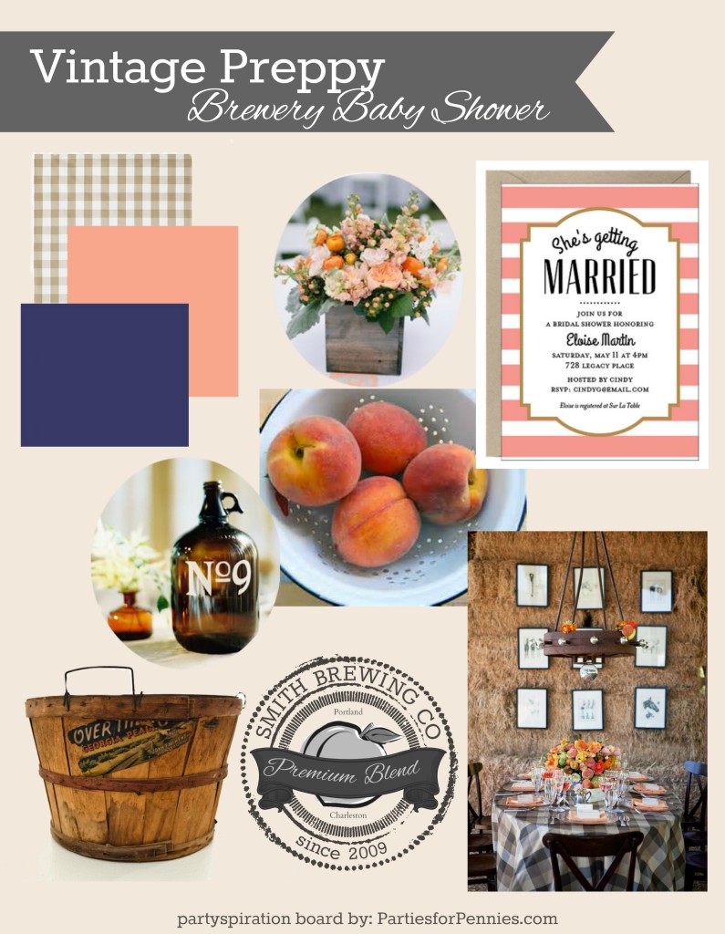 Brewery Baby Shower | PartiesforPennies.com | #vintagepreppy #vintage #preppy #babyshower #brewery #peach #navy