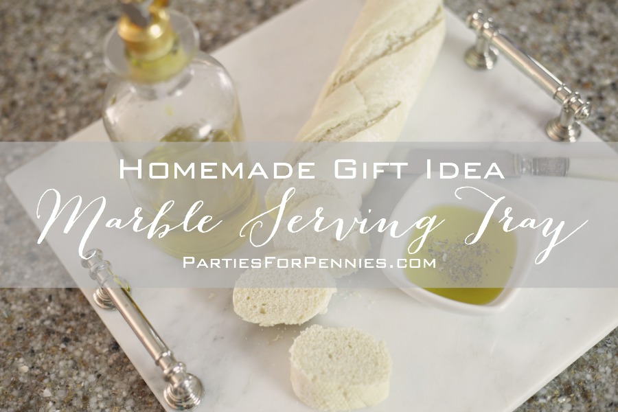 Homemade Gift Idea | Marble Serving Tray | PartiesforPennies.com| Video Tutorial | #diy #gift #homemade #Christmas #hostessgift #present