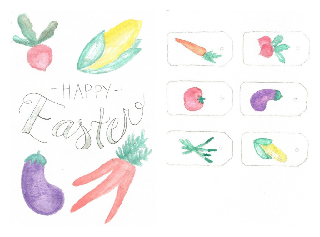 easter party, farm party, farmers market theme, watercolor tags, printable tags, watercolor vegetables