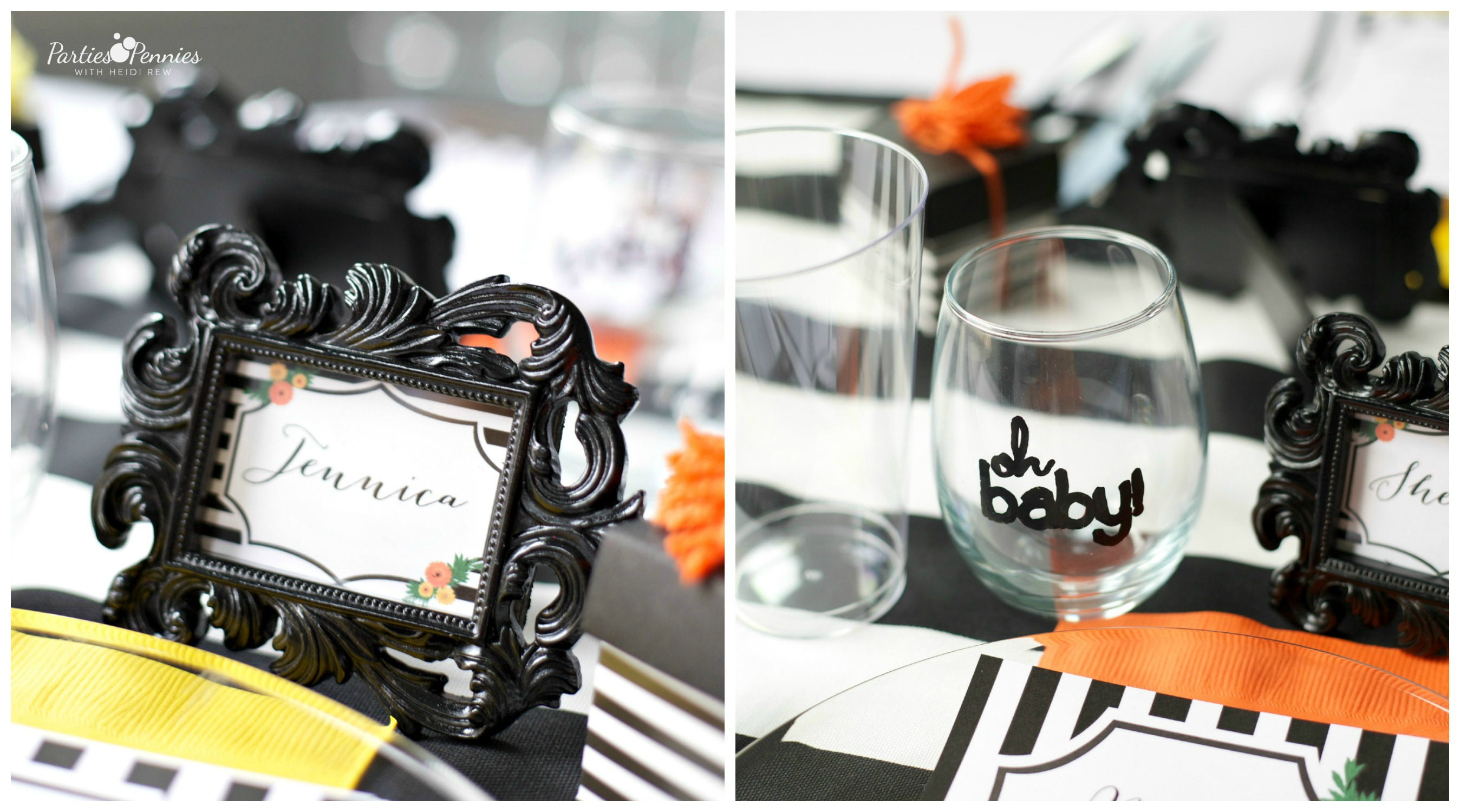 Black White and Citrus Baby Shower | PartiesforPennies.com | Mamas & Mocktails #babyshower #bridalshower #blackandwhite