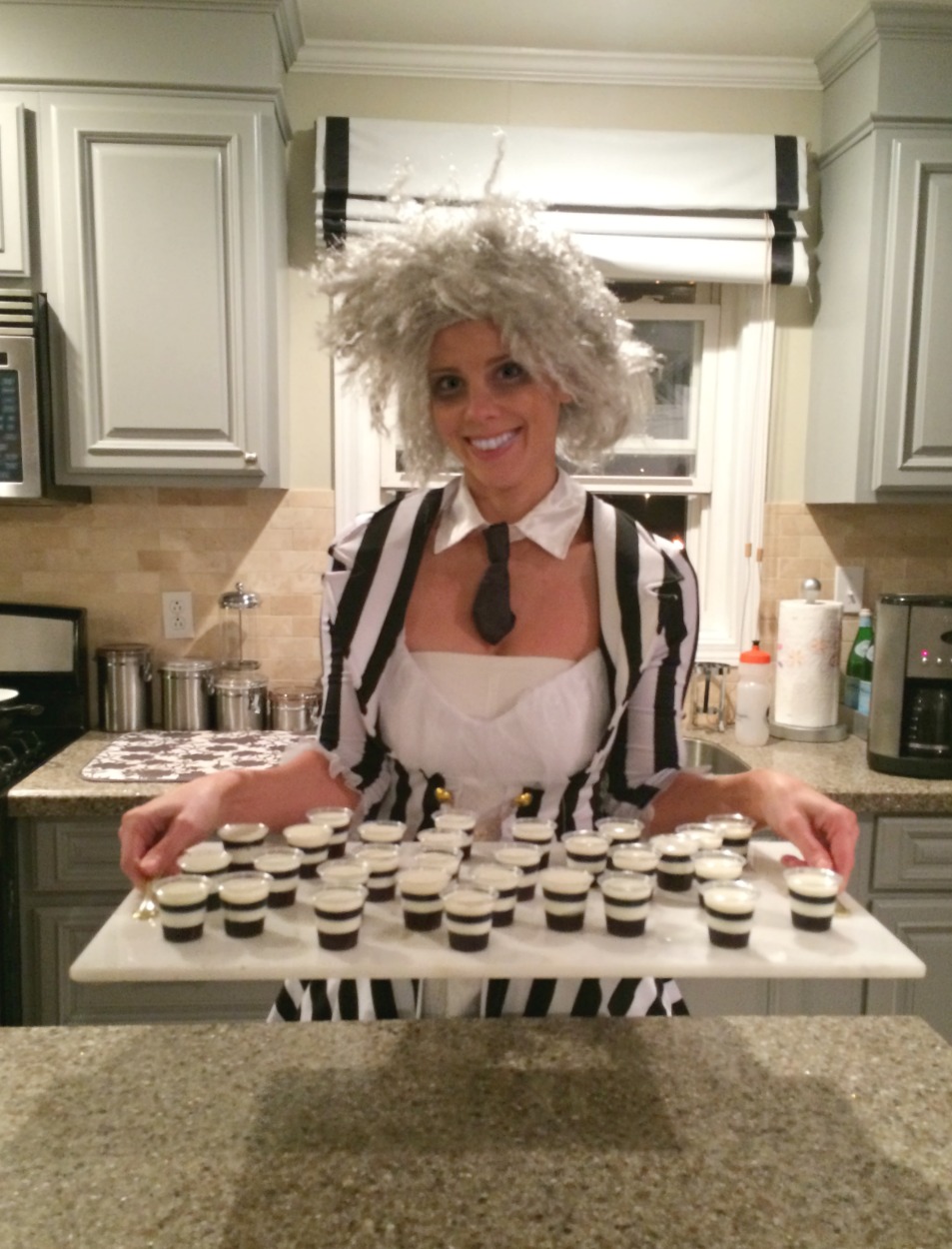 Beetlejuice Halloween Party | PartiesforPennies.com | Black and White Striped  Jello Shots