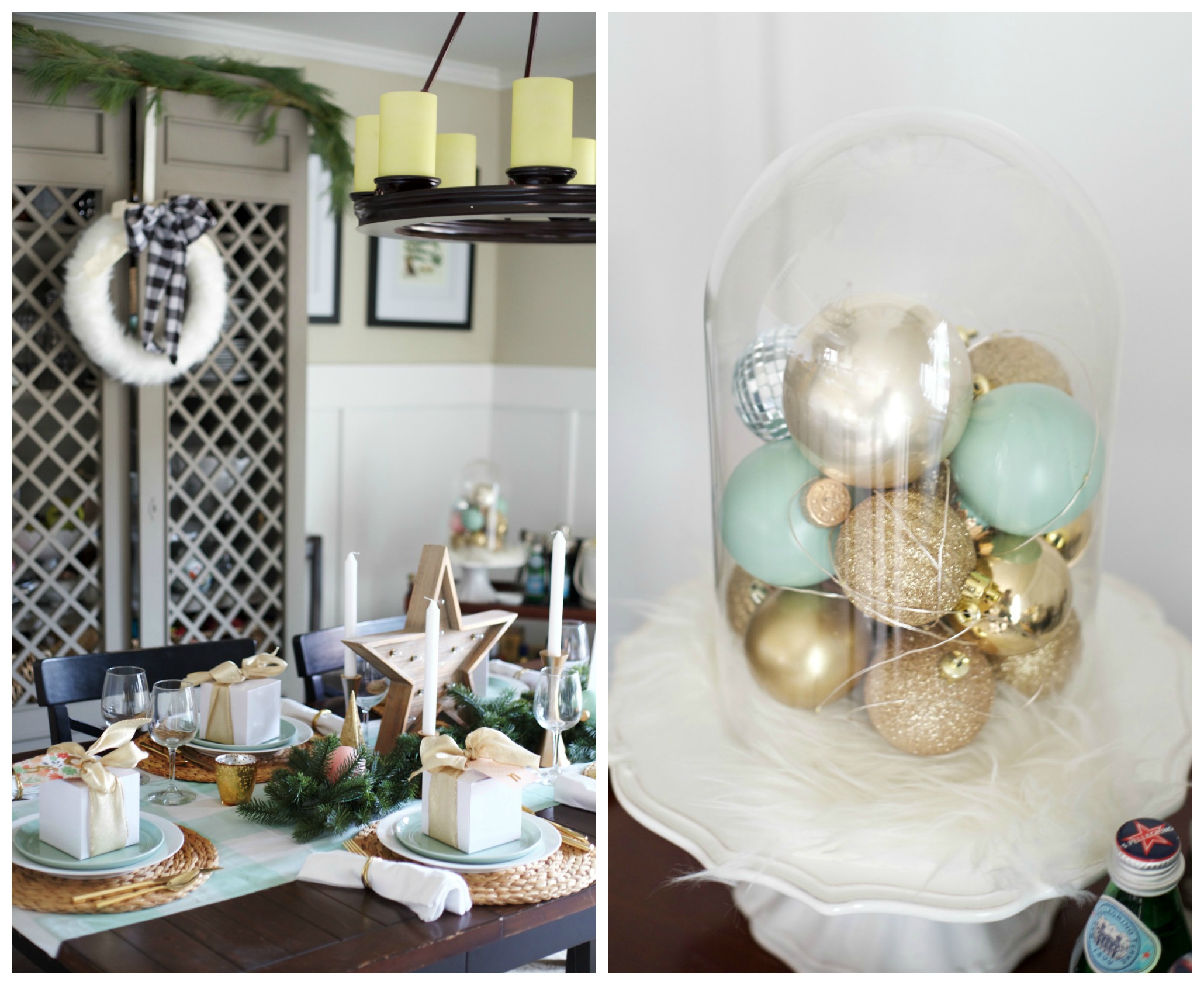 Easy Christmas Decorating Ideas | PartiesforPennies.com | Budget Friendly | Dining Room | Ornament Decoration Idea