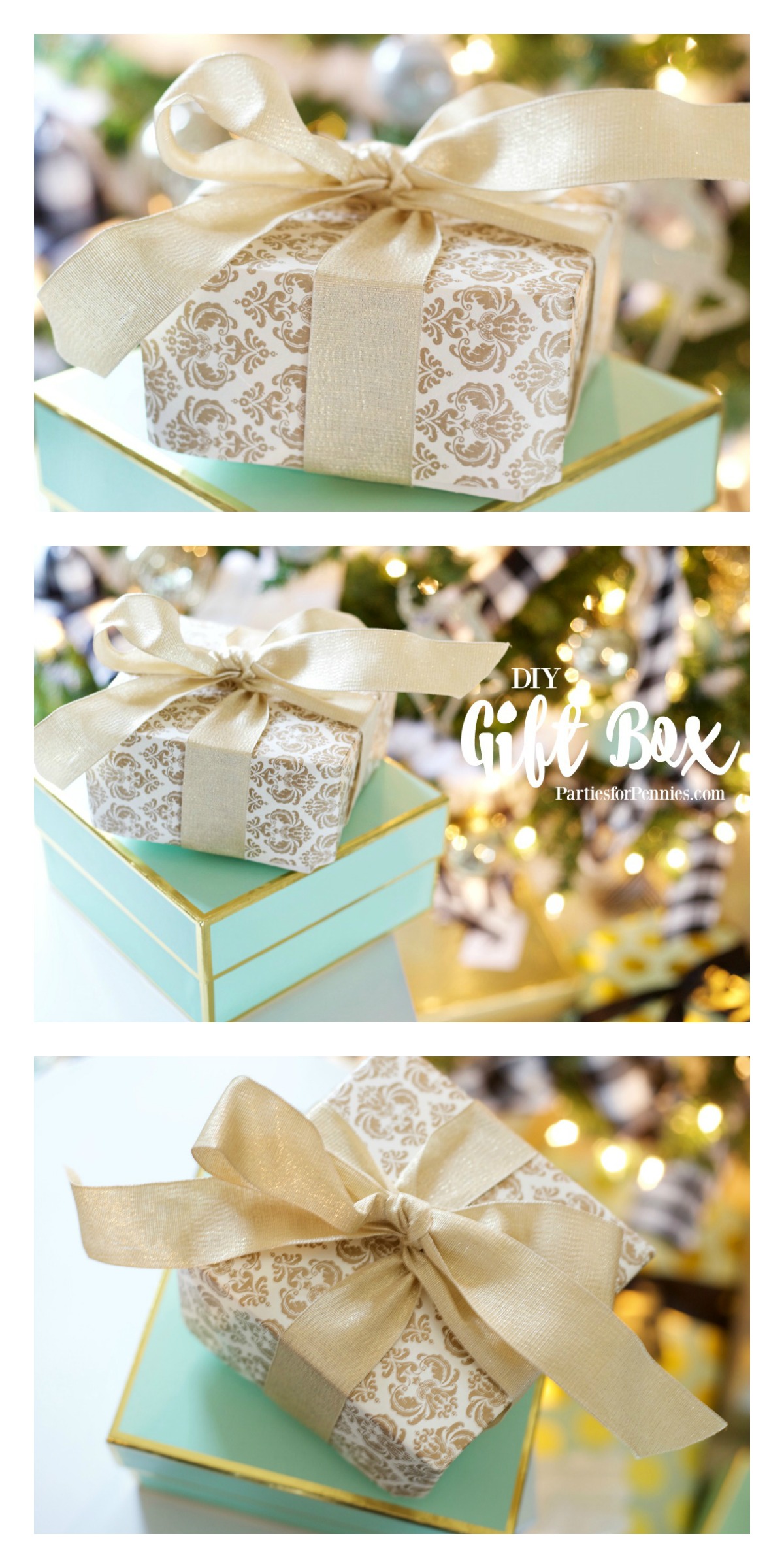 DIY Gift Box by PartiesforPennies.com | Gift Wrap, Homemade Gift, Christmas, Present, Paper Craft