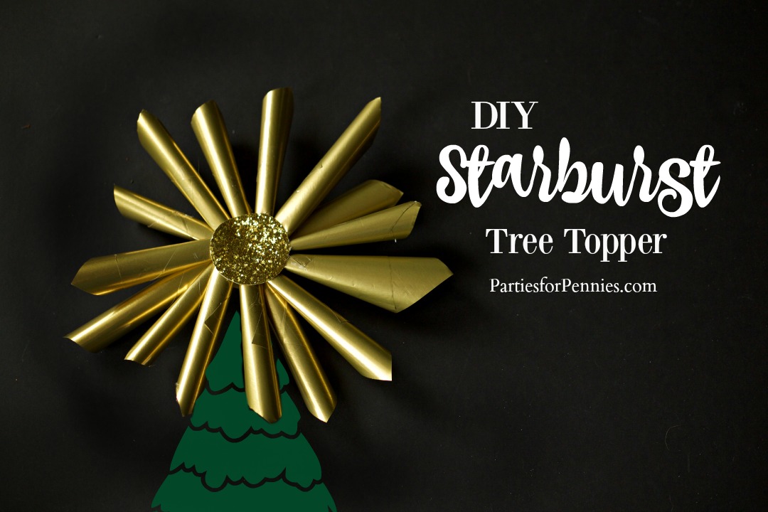 DIY Starburst Tree Topper | PartiesforPennies.com | Christmas Tree | Paper Craft | Wrapping Paper Craft | DIY Tree Topper