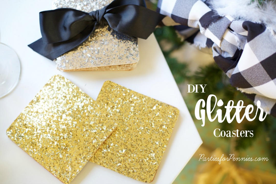 DIY Glitter Coasters by PartiesforPennies.com | Homemade Gift | DIY Gift | Hostess Gift | Gift for Entertainer 