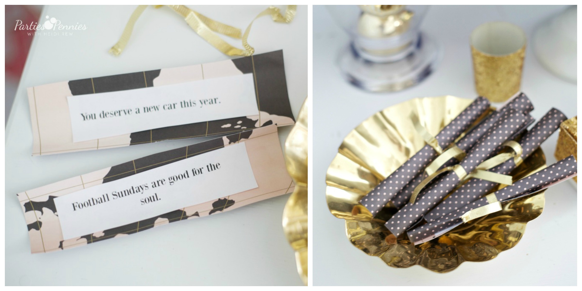 6 Budget-Friendly New Year's Eve Party Ideas by PartiesforPennies.com | Fortune Party Favors | NYE, Navy and Pink,