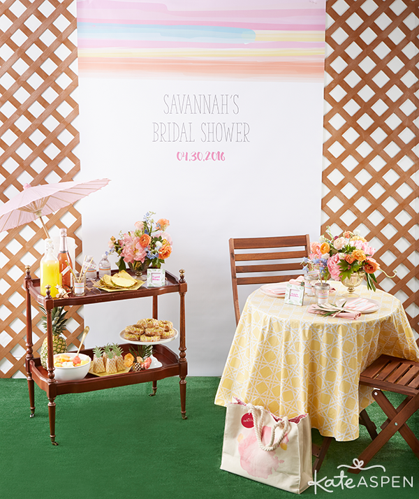 Everything you need to throw a Palm Spring Inspired Bridal Shower! Check out this Pineapple and Palms Bridal Shower with Kate Aspen on PartiesforPennies.com