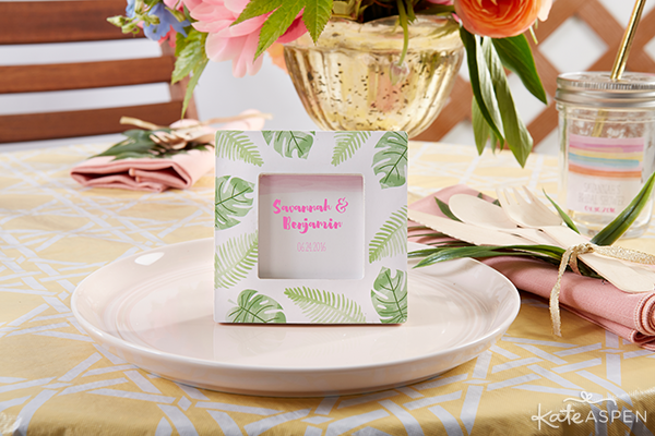 Everything you need to throw a Palm Spring Inspired Bridal Shower! Check out this Pineapple and Palms Bridal Shower with Kate Aspen on PartiesforPennies.com | Palm Frame