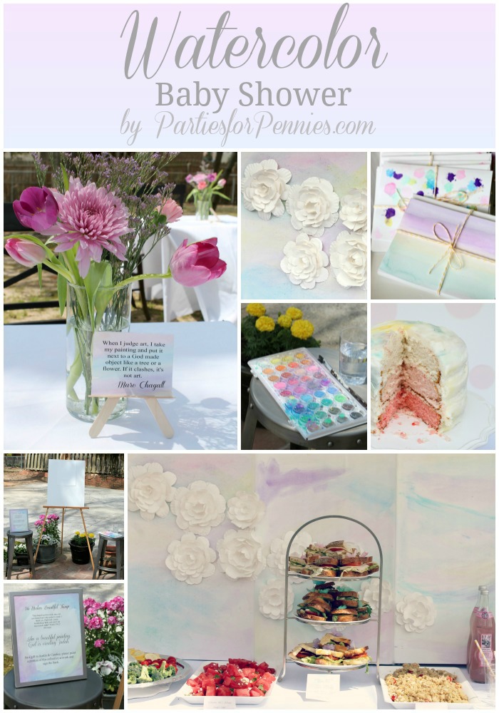 50 Ideas for Planning a Baby Shower | PartiesforPennies.com | Watercolor Baby Shower