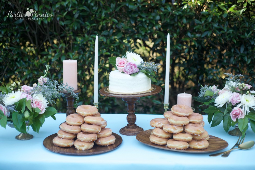 How to Plan a Wedding for under $5,000 | PartiesforPennies.com | Doughnuts, Wedding Dessert, Budget-Friendly Wedding Cake Alternative