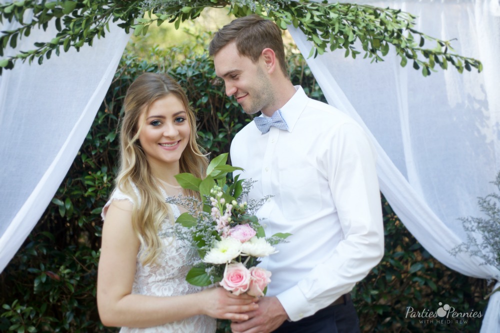 How to Plan a Wedding for under $5,000 | PartiesforPennies.com | Bride & Groom, Wedding Backdrop, DIY Wedding Backdrop