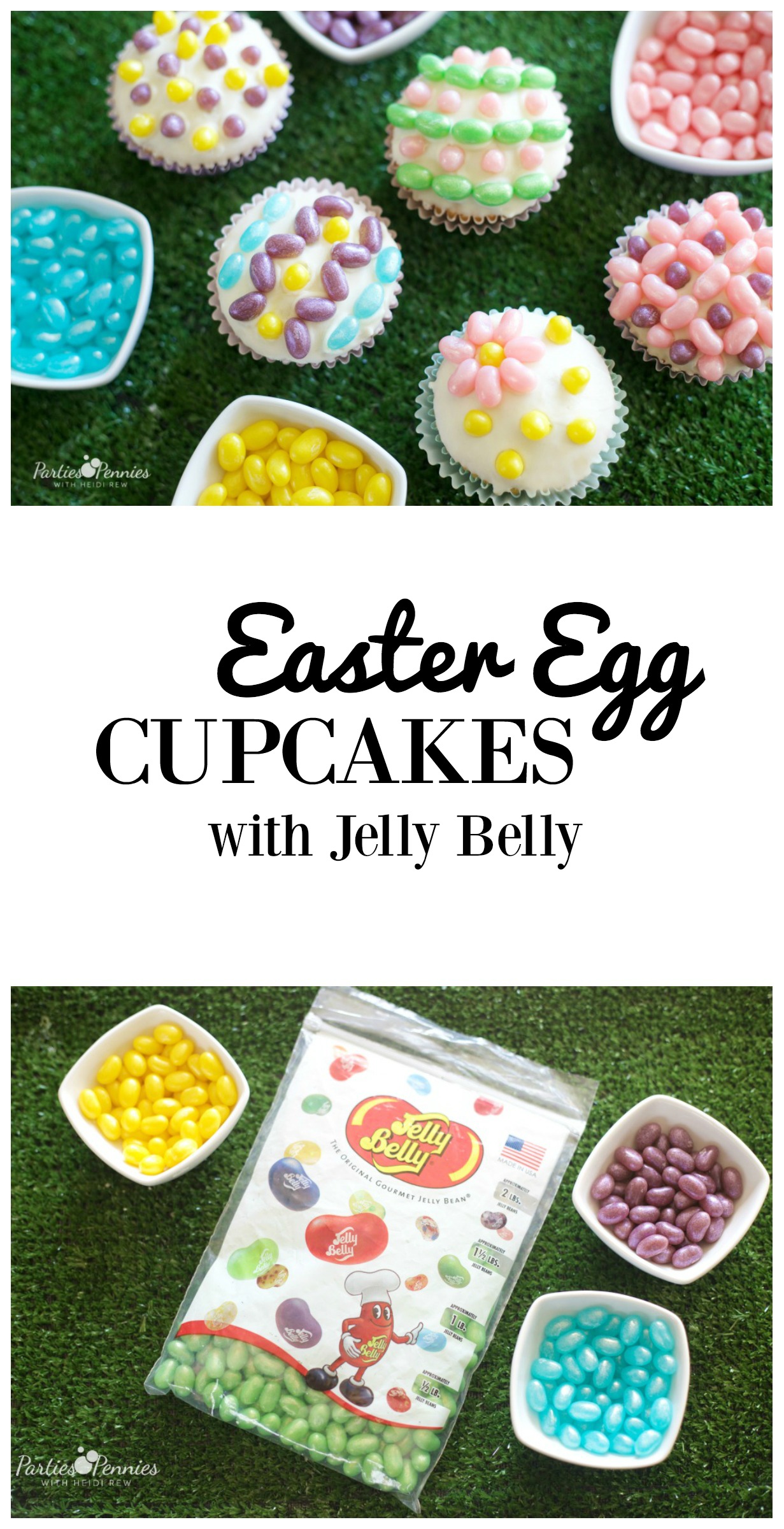 Easter Egg Cupcakes with Jelly Belly Jelly Beans by PartiesforPennies.com | Easy Easter Dessert