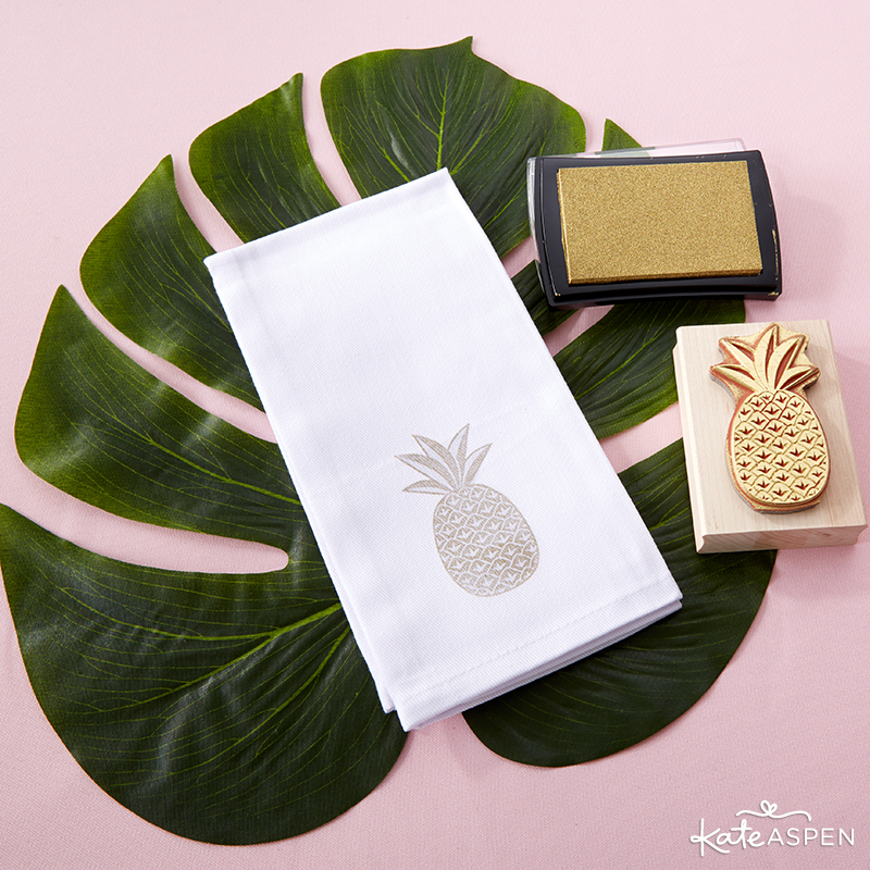 Pineapples & Palms Theme Wedding | Products by Kate Aspen | Styling by PartiesforPennies.com | DIY Pineapple Napkins