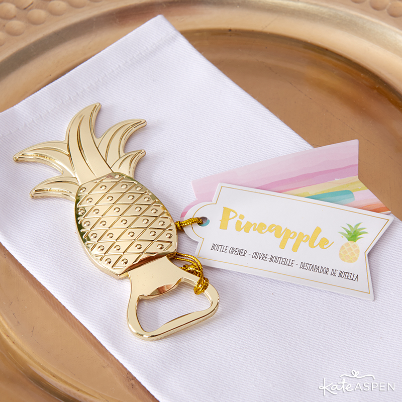 Pineapples & Palms Theme Wedding | Products by Kate Aspen | Styling by PartiesforPennies.com | Pineapple Bottle Opener