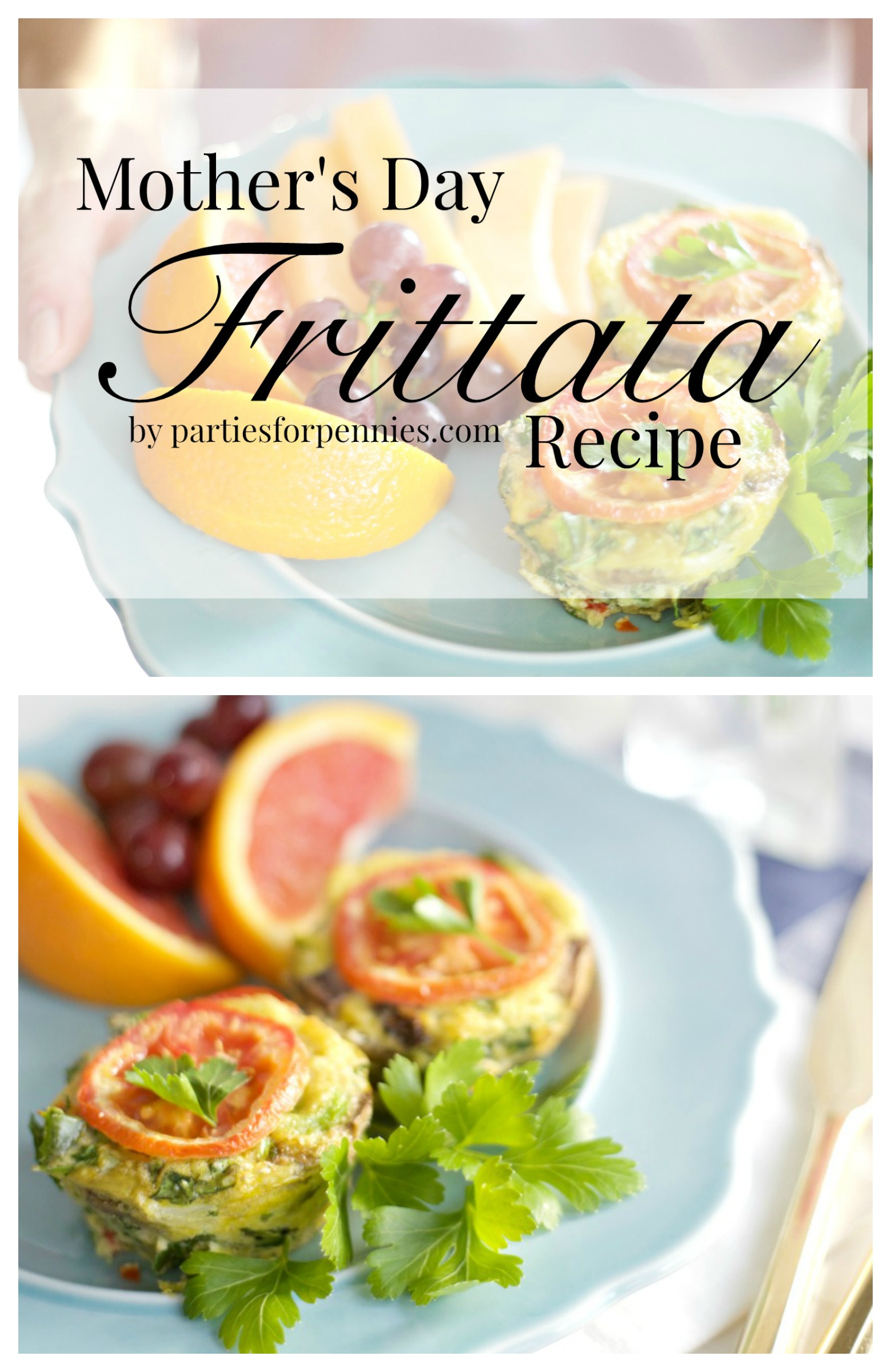Easy Frittata Recipe for Mother's Day by PartiesforPennies.com | Perfect breakfast or brunch recipe! Great for a bridal shower, baby shower, or bridal brunch! 