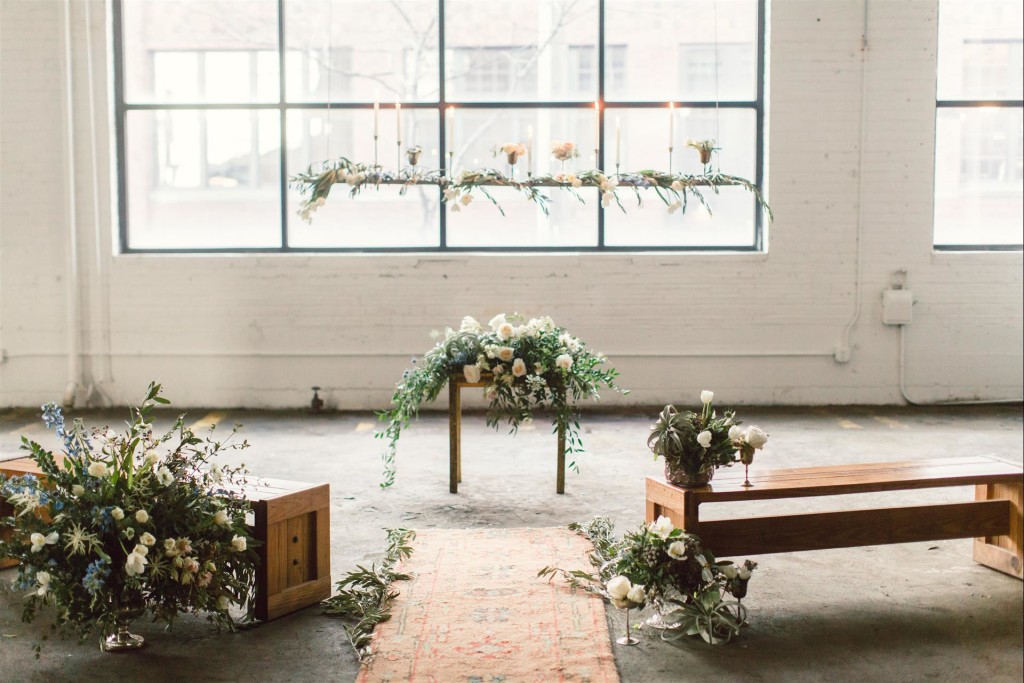 Feminine Wedding Inspiration by A Charming Fete | PartiesforPennies.com | Ceremony, Aisle, Sage, Pale Pink, 