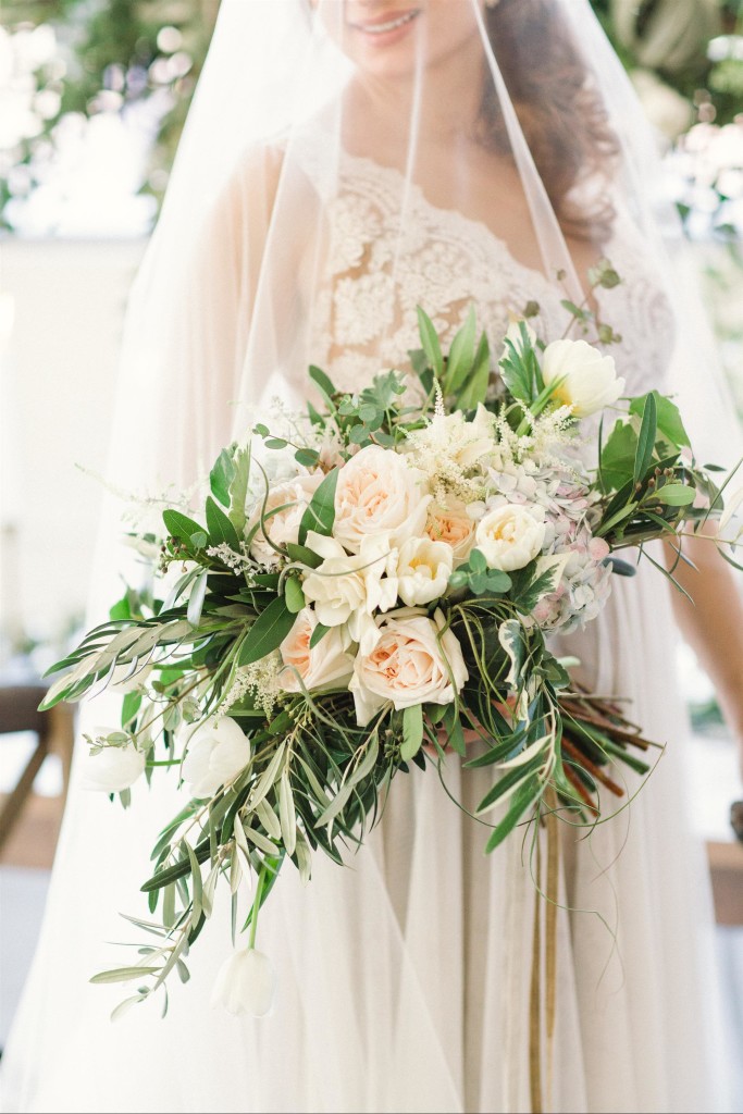 Feminine Wedding Inspiration by A Charming Fete | PartiesforPennies.com | Bridal Bouquet, Peach, Light Pink, Pale Pink, Florals, Flowers