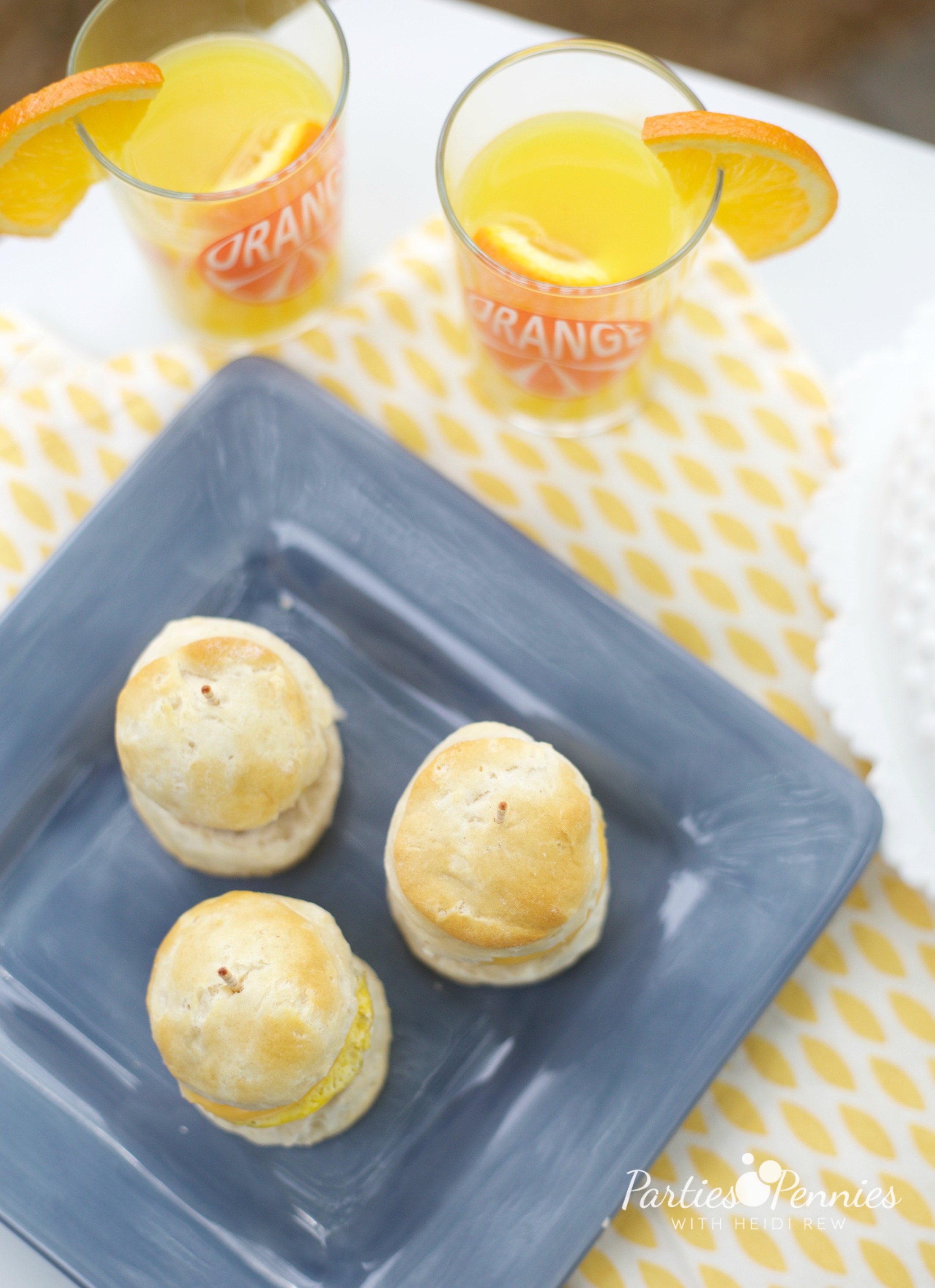 Mini Sausage Egg Cheese Biscuit Appetizer Recipe | PartiesforPennies.com | Recipe, Breakfast, Brunch, Easy Appetizer