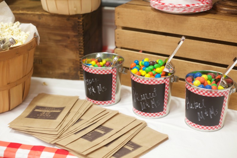 BBQ Retirement Party by PartiesforPennies.com | Picnic, Cookout, Red Gingham, Sunflowers, M&M Bar, M&MS