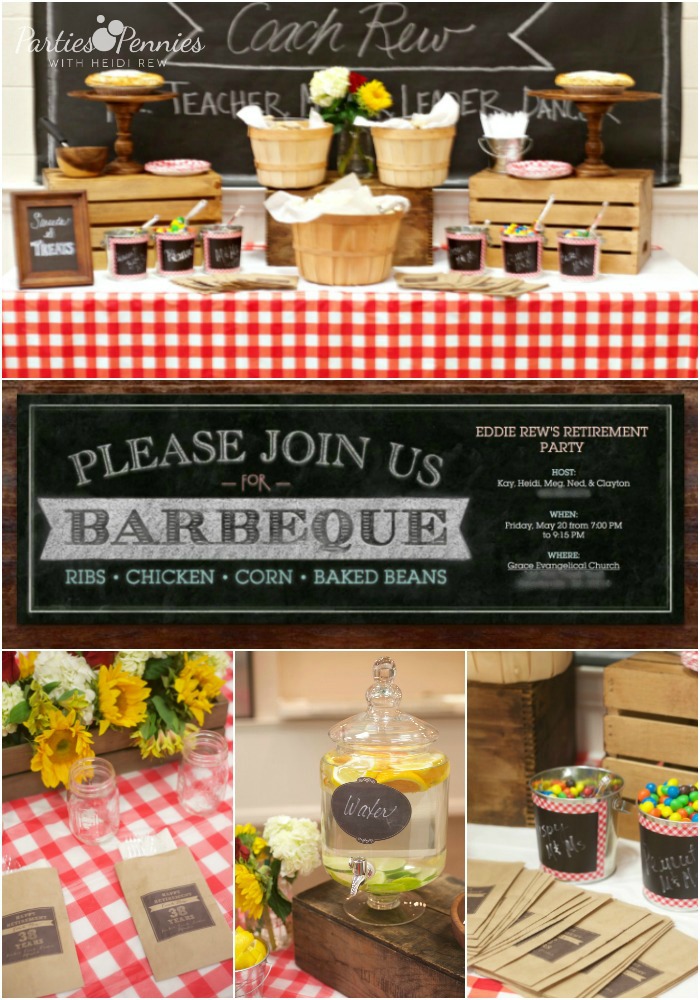 BBQ Retirement Party by PartiesforPennies.com | Picnic, Cookout, Red Gingham, Sunflowers