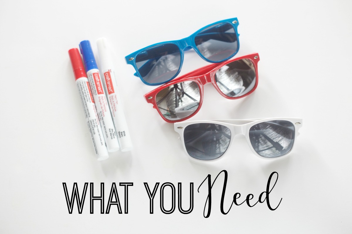 DIY Patriotic Sunglasses by PartiesforPennies.com | 4th of July, Memorial Day, Fourth of July, DIY Sunnies, Paint Pen, Craft, Summer Activity, Party Favor