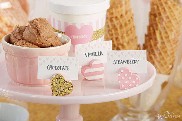 Pink and Gold Baby Shower with Kate Aspen | Featured on PartiesforPennies.com | Baby Shower, Bridal Shower, Ice Cream Buffet, Ice Cream Bar, Dessert, Favor