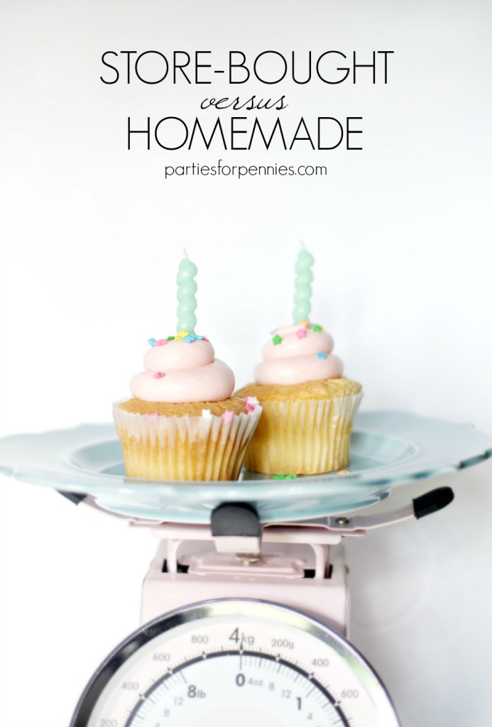 Which is Cheaper - Store-Bought or Homemade Cupcakes or Cake? Find out on PartiesforPennies.com | Cupcake, Cake, Birthday, Party, Dessert, Budget-Friendly, Sprinkles, Candles
