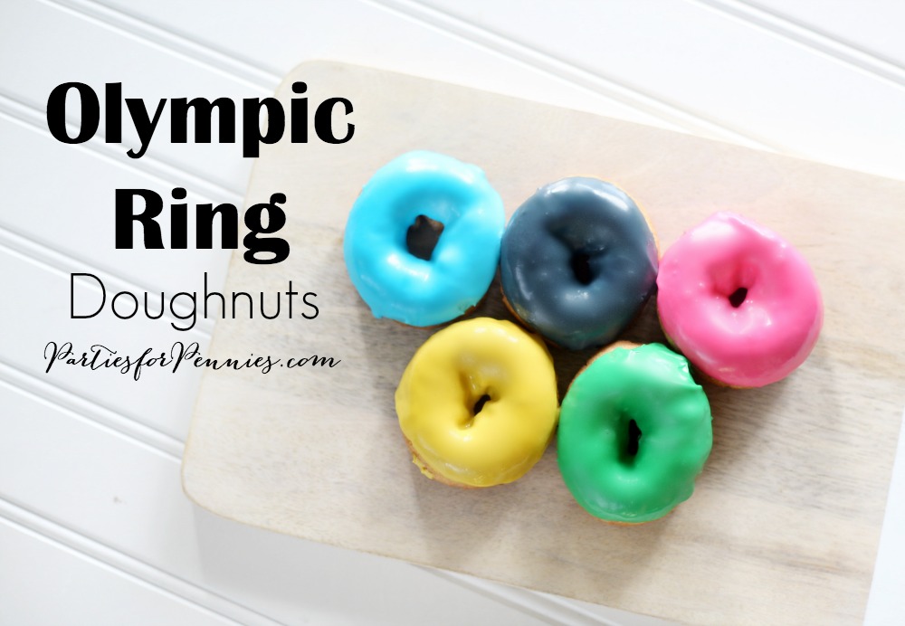 Olympic Ring Doughnuts by PartiesforPennies.com | Rio Olympics, Doughnuts, Dessert, Recipe, Classroom Treat, Olympic Games, Olympic Party