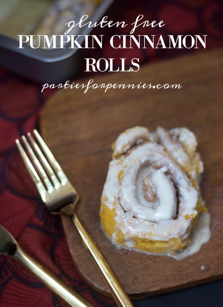 Pumpkin Roll Cinnamon Rolls - Gluten Free Recipe by PartiesforPennies.com | Fall, Breakfast, brunch, pumpkin, dessert, sweets