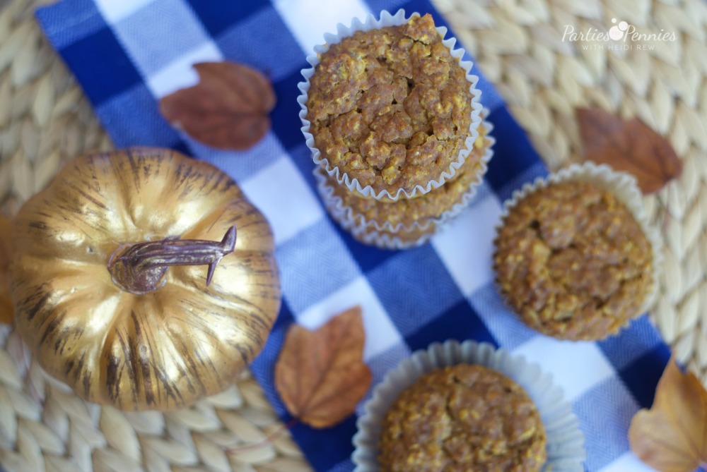 Gluten Free Pumpkin Oatmeal Muffins by PartiesforPennies.com | Healthy, Recipe, Fall, Pumpkin, Breakfast, Brunch
