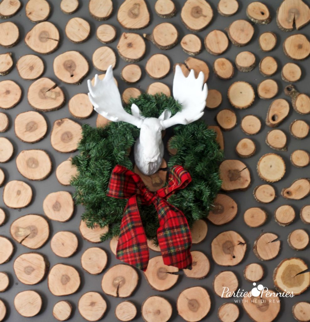 Christmas Home Tour by PartiesforPennies.com | Red, Green, Plaid, Christmas Decorations, Moosehead, Plaid Ribbon, Wreath