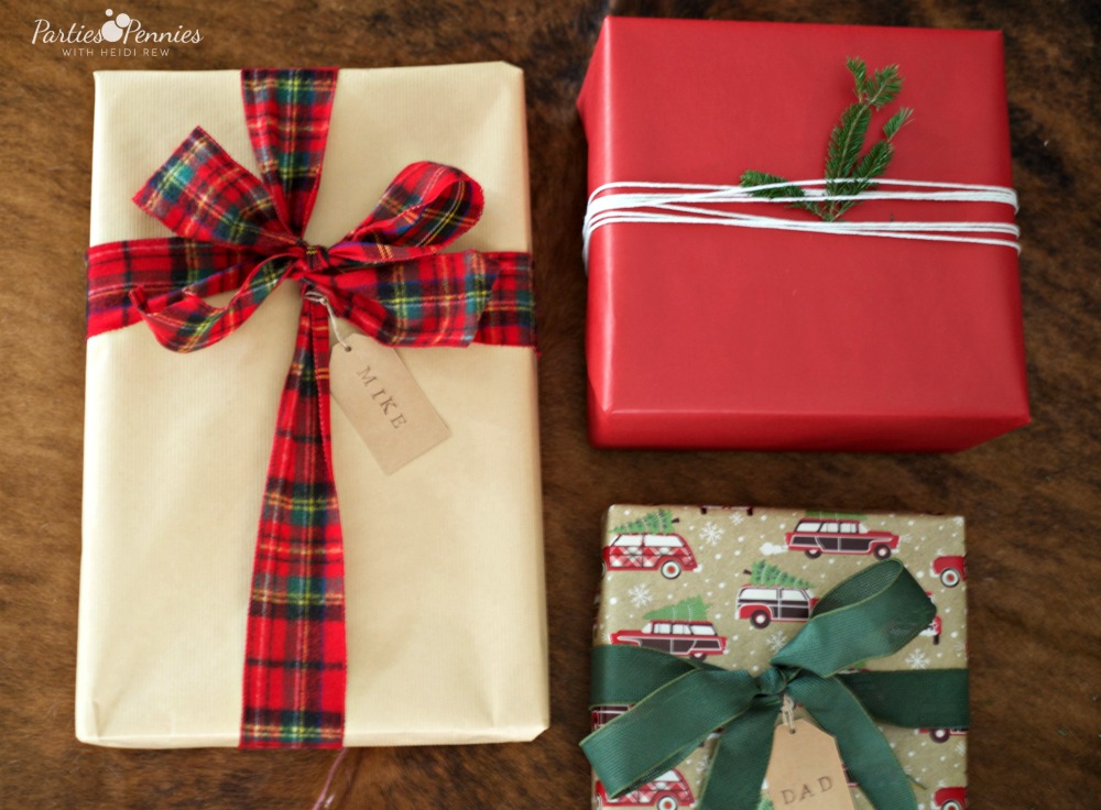 Christmas Home Tour by PartiesforPennies.com | Red, Green, Plaid, Christmas Present Wrapping Ideas, DIY Gift Wrapping