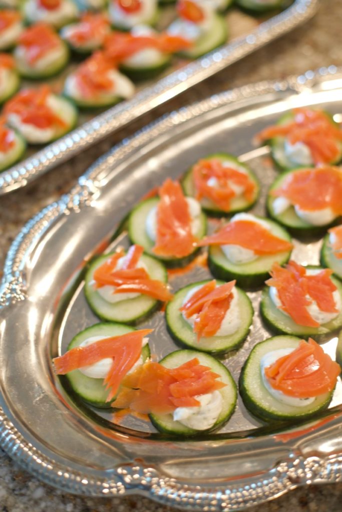 Breakfast at Tiffany's Baby Shower - Cucumber Salmon Appetizer, Cucumber Bites