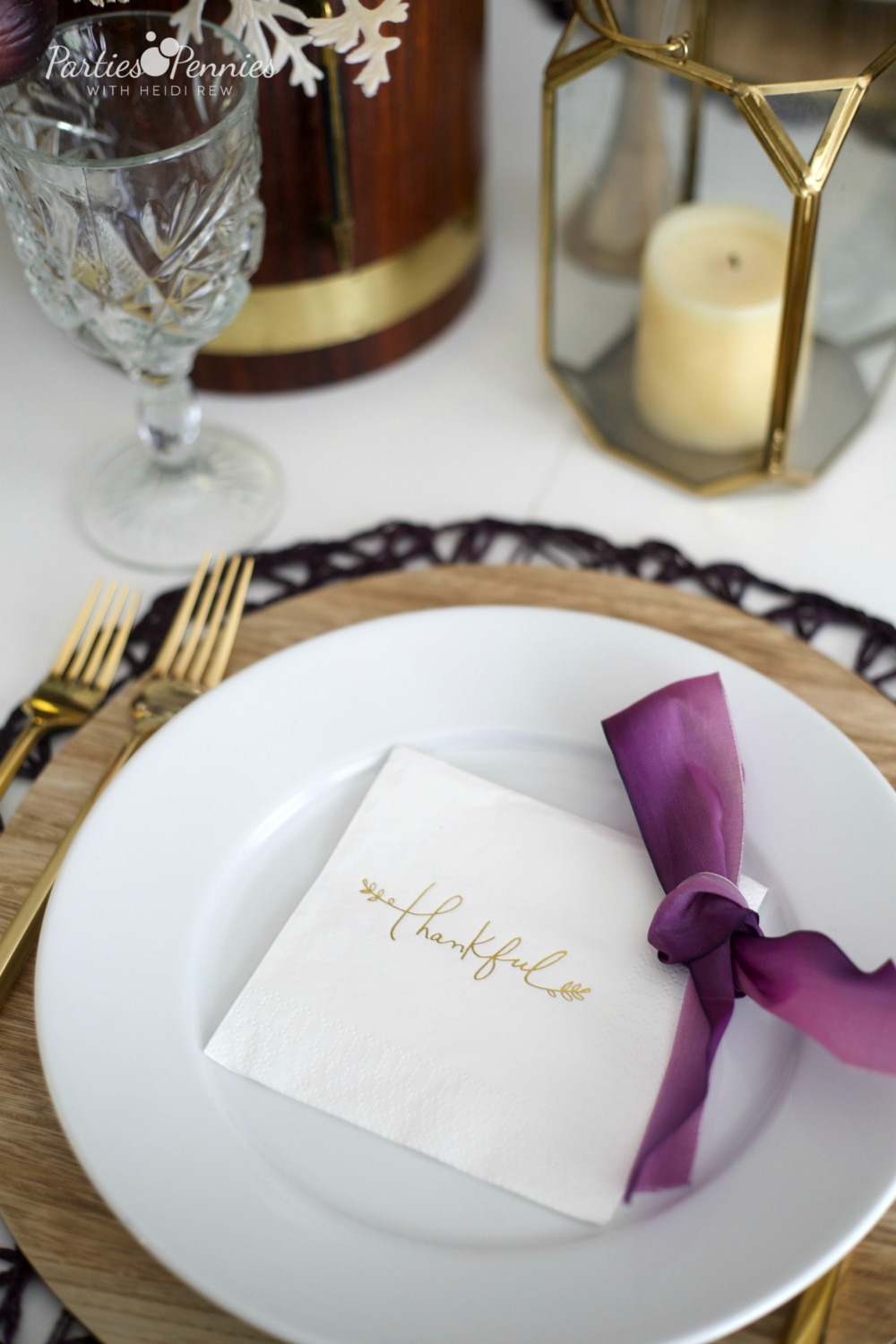 Gold and Plum Thanksgiving Table by PartiesforPennies.com | Placesetting | Fall Table