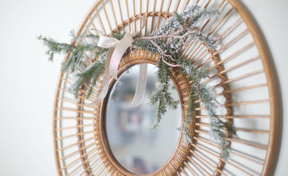 Flocked Branch Decorations | Rose Gold Christmas | Parties for Pennies | Mirror Christmas Decoration