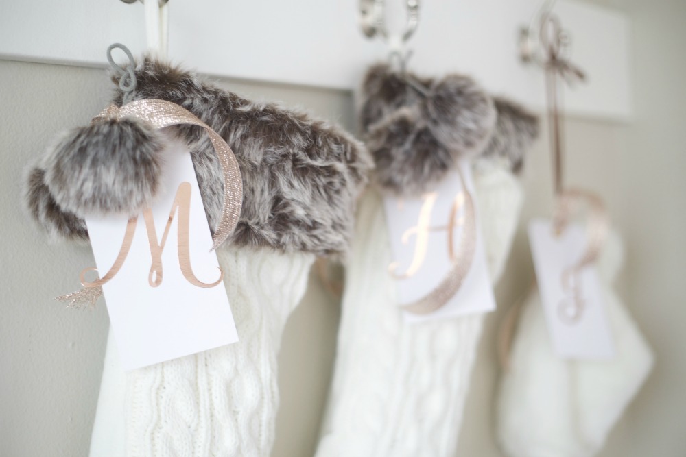 Rose Gold and White Christmas Stockings