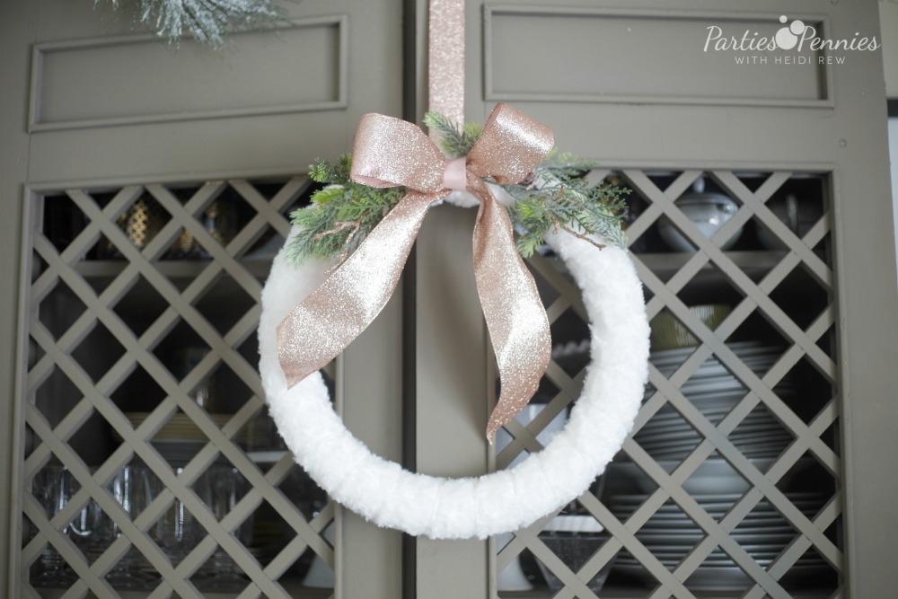 White Wreath with Rose Gold Ribbon | Christmas Wreath